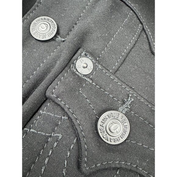 True Religion Womens Black stretch Denim Jacket Size S-M 90s Y2k Gothic Western - Picture 4 of 12